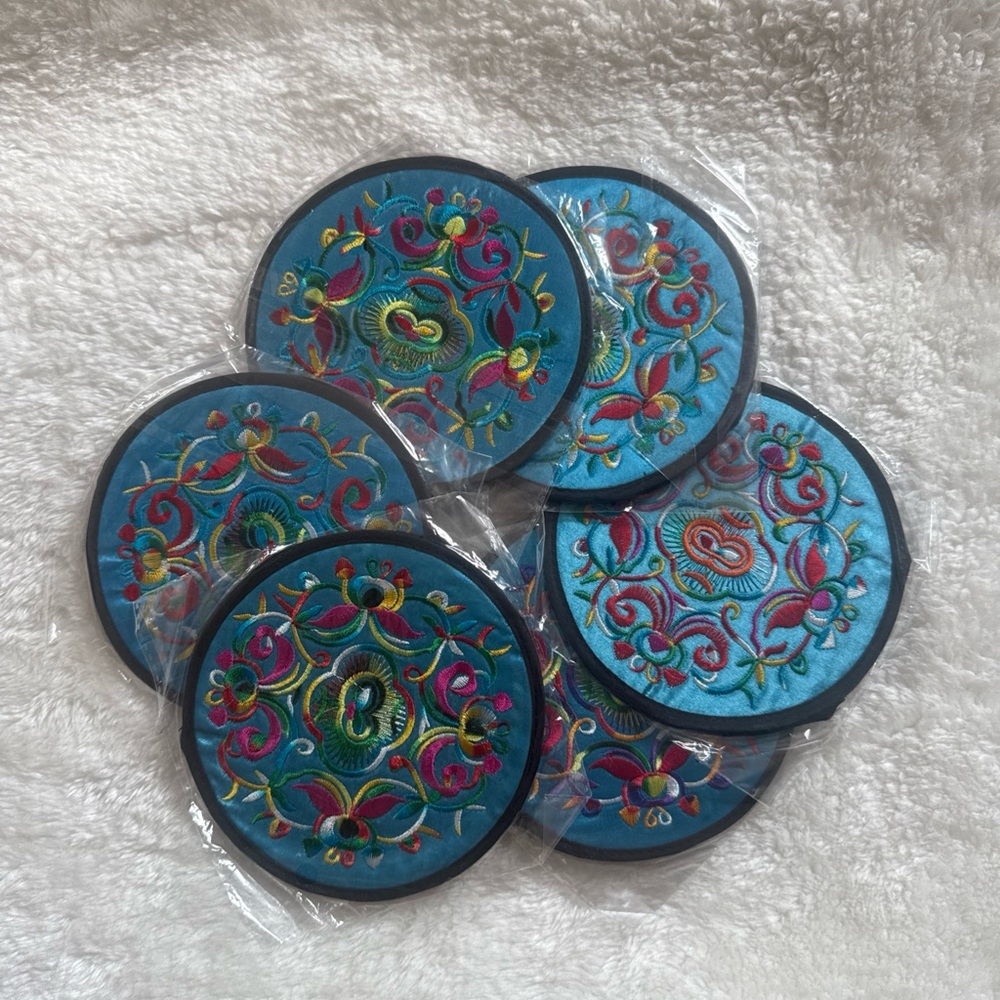 Colorful Embroidered Coasters Set 12 pieces
